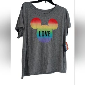 Disney Gray T-Shirt with Rainbow Mickey Design